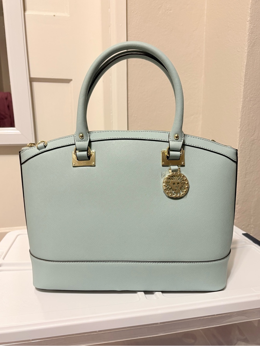 NWOT Anne Klein Structured Dome Top-Handle Tote Satchel in Light Blue